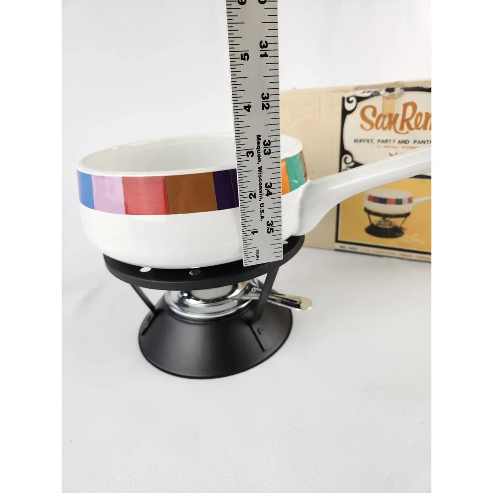MCM Vintage Imperial San Remo Rainbow Enamel Party Cheese‎ Fondue 1.5 Qt Set Box